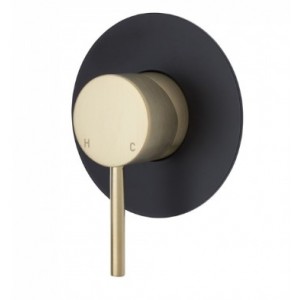 Kaya Wall Mixer, Urban Brass, Large Round Matte Black Plate